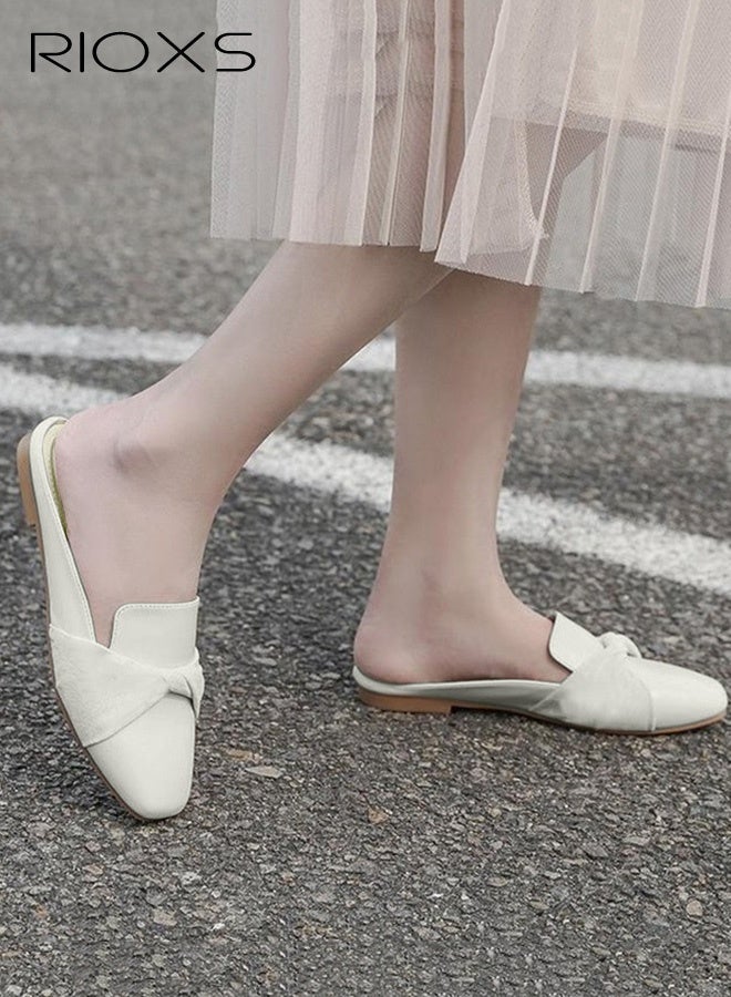 RIOXS Women's Flat Mules, Simple Fashion Cross Line Mules Shoes, Low Heel Slippers Square Toe Backless Shoes, Slip On Flat Shoes, Comfortable Mules For Women, Casual Dress Flats For Bussiness And Daily Wear - Image 1